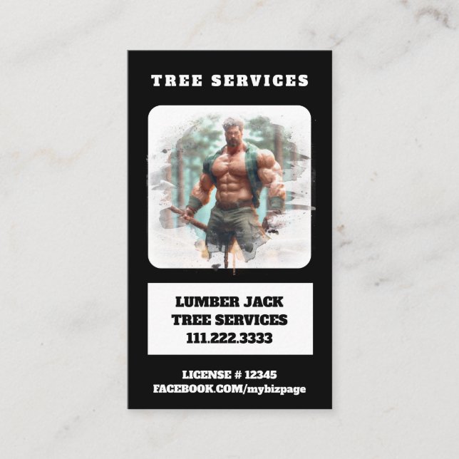 Cartão De Visita *~* Tree Services Lumber Jack Tree Man QR (Frente)