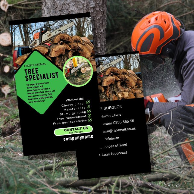Cartão De Visita Tree Surgeon Business Card | Arborist & Tree Care  (Criador carregado)