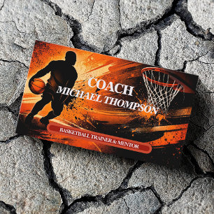 Cartão De Visita Treinador de Basquete Laranja Preto Dinâmico 
