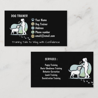 Cartão De Visita Treinador de Cães Minimalista Preto Personalizável