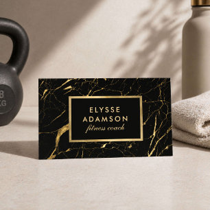 Cartão De Visita Treinador de Fitness Moderno Mármore Preto Dourado