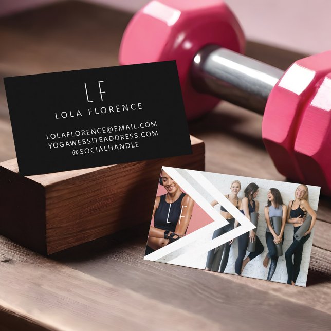 Cartão De Visita Treinador de Malhações Pessoal Trendy 2 Monograma  (Trendy Personal Fitness Trainer 2 Photo Monogram Business Card)