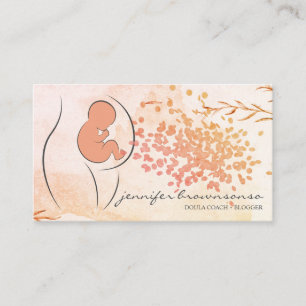 Cartão De Visita Treinador de Nascimento Floral Orange Doula Pregna