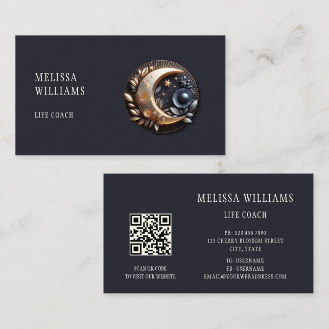 Cartão De Visita Treinador de Vida Feminina em Lua 3D (Frente/Verso)