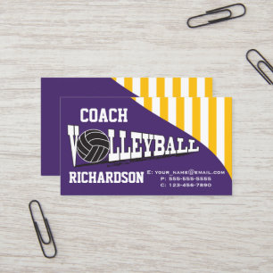 Cartão De Visita Treinador de Voleibol - Roxo Escuro e Amarelo