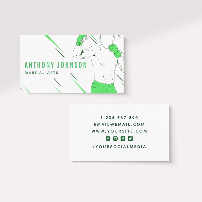 Cartão De Visita Treinador em Artes Marciais Lutando Contra Esporte (Criador carregado)