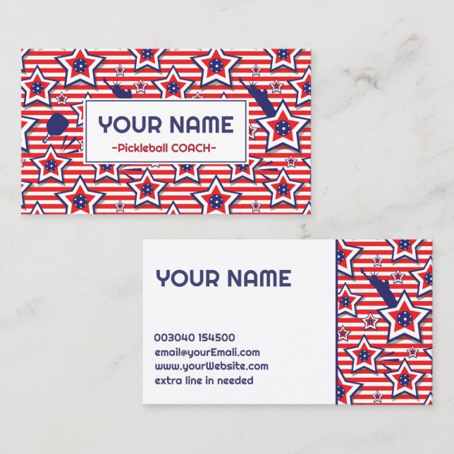 Cartão De Visita Treinador em Pickleball - Padrão dos EUA em branco (Frente/Verso)