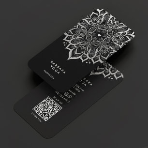 Cartão De Visita Treinador Espiritual Elegante Mandala Black Silver