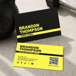 Cartão De Visita Treinador Fitness Amarelo Moderno Negrito