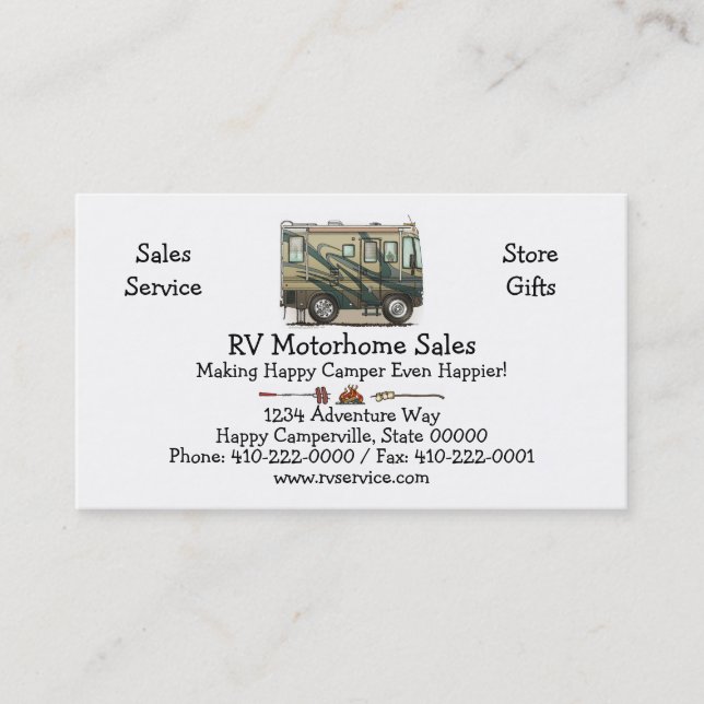 Cartão De Visita Treinador grande bonito Motorhome do campista (Frente)