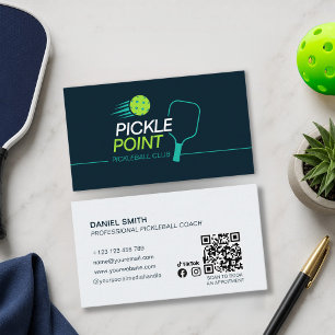 Cartão De Visita Treinador Moderno de Pickleball em Preto Clube de