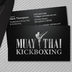 Cartão De Visita Treinador Muay Thai e Kickboxing - Metálico Silver
