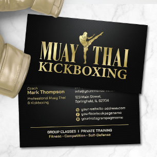 Cartão De Visita Treinador Muay Thai e Kickboxing - Preto e Dourado