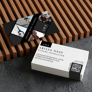 Cartão De Visita Treinador Pessoal de Fitness Moderno com Foto Grid