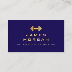 Cartão De Visita Treinador Pessoal Dumbbell Dourado Azul Marinho