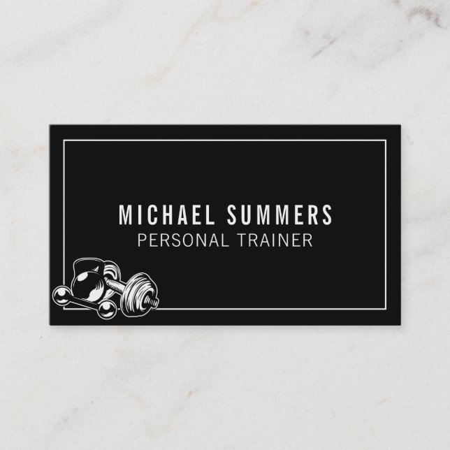 Cartão De Visita Treinador Pessoal Negro Treinador Gym Pesam Dumbbe (Frente)