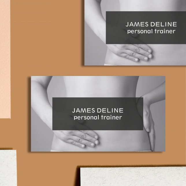 Cartão De Visita Treinador Pessoal Preto Único Moderno (Criador carregado)