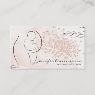 Cartão De Visita Treinadora de Parto de Doula Rosa Floral Grávida
