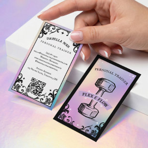 Cartão De Visita Treinamento Pessoal Fitness Holográfico Iridescent