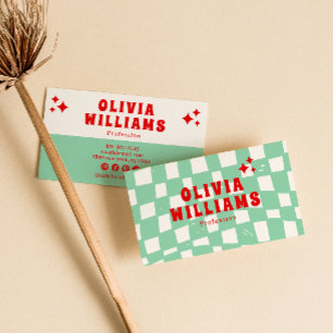 Cartão De Visita Trendência de Funky Verificada com Groovy Verde Re