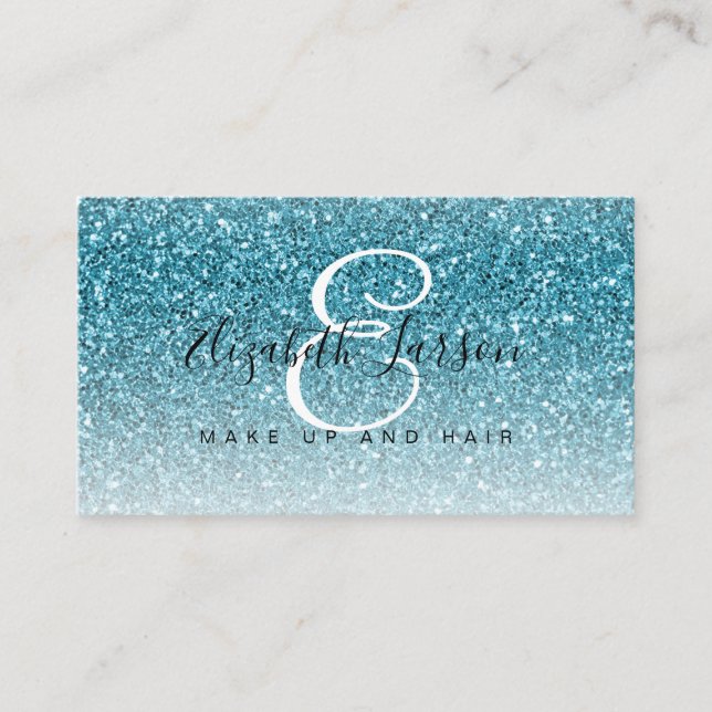 Cartão De Visita Trendy Aqua Blue Glitter Makeup Artist Hair Salon (Frente)