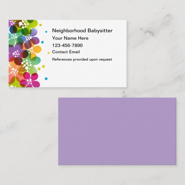 Cartão De Visita Trendy Babysitter Business Cards New (Frente/Verso)
