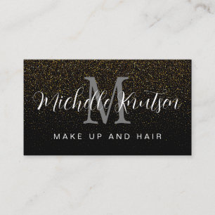 Cartão De Visita Trendy Black and Dourado Makeup Artist Hair Salon