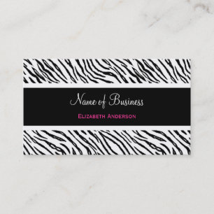 Cartão De Visita Trendy Black and White Tiger Stripes Pink Name