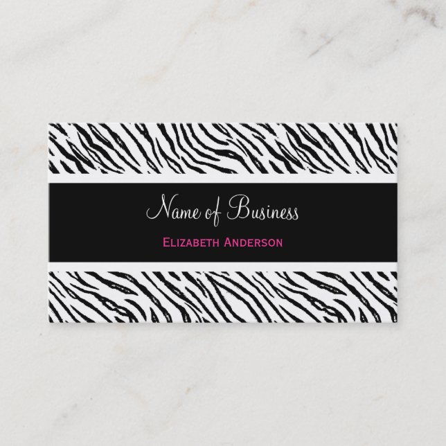 Cartão De Visita Trendy Black and White Tiger Stripes Pink Name (Frente)