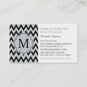 Cartão De Visita Trendy Black Chevron Zigzag Monograma Hairstylist