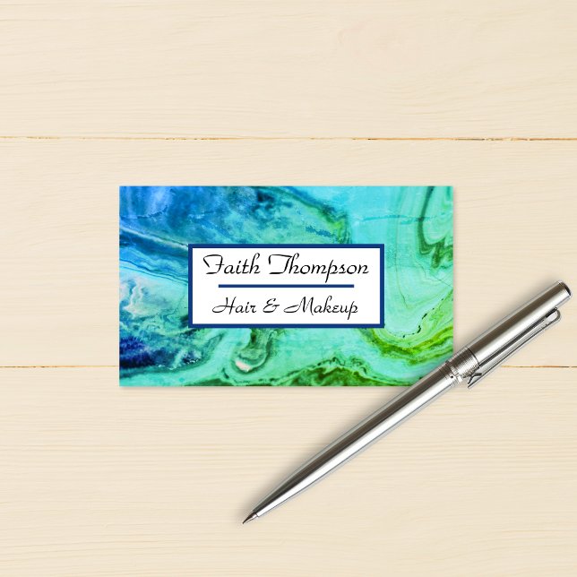 Cartão De Visita Trendy Blue Marble Hair Stylist (Trendy Blue Green Marble Hair Stylist Business Card)