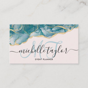 Cartão De Visita Trendy Blue Monograma Dourado Makeup Artist Hair S