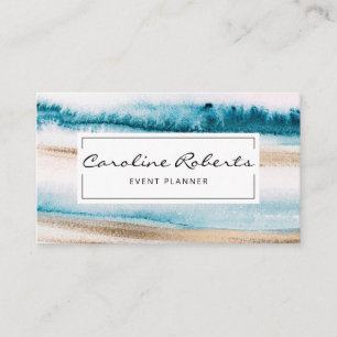 Cartão De Visita Trendy Blue Watercolor Brushstrokes Elegante