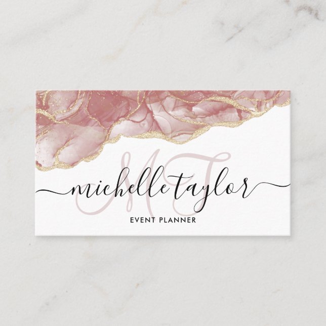 Cartão De Visita Trendy Blush Rosa Monograma Makeup Hair Salon (Frente)