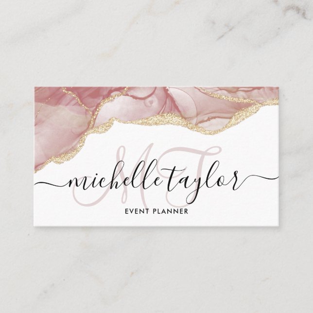 Cartão De Visita Trendy Blush Rosa Monograma Makeup Hair Salon Busi (Frente)