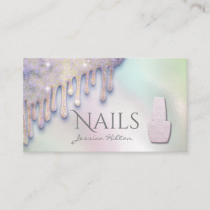 Cartão De Visita Trendy de luxo pingos holográficos salão de unhas