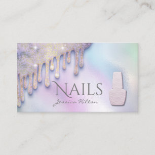 Cartão De Visita Trendy de luxo pingos holográficos salão de unhas