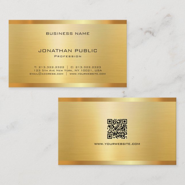 Cartão De Visita Trendy Elegant Modern QR Code Gold Luxury Silk (Frente/Verso)