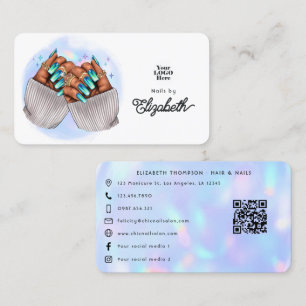 Cartão De Visita Trendy Faux Holographic Nail Salon Branding