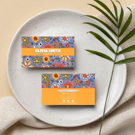 Cartão De Visita Trendy Floral 70s do Groovy Boho Amarelo Retro