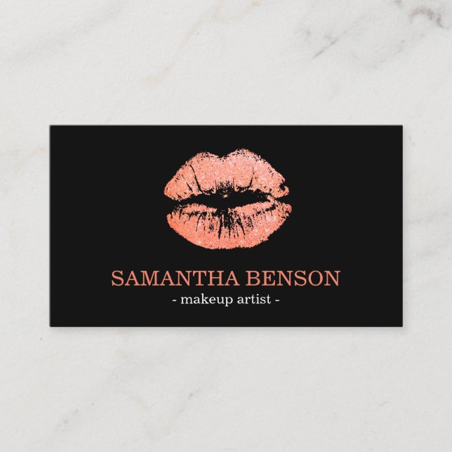 Cartão De Visita Trendy Floral Rosa Dourado Lábios Makeup Artista (Frente)