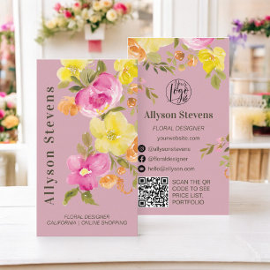 Cartão De Visita Trendy floral watercolor poeirento logotipo de ros
