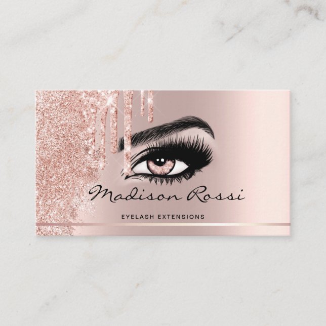 Cartão De Visita Trendy Glitter Rosa dourado pinga Lashes mármore (Frente)