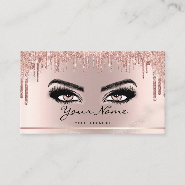 Cartão De Visita Trendy Glitter Rosa gold dris script Lashes (Frente)