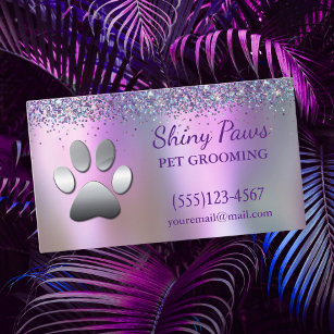 Cartão De Visita Trendy Glitter Shimmer Cog Paw Grooming Service