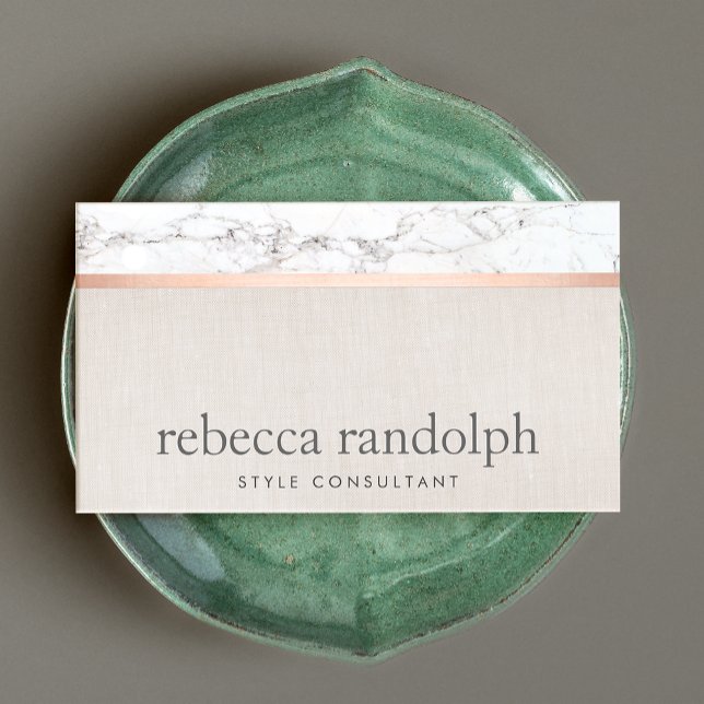 Cartão De Visita Trendy Hair Stylist Rosa Dourada Marble Beige (Criador carregado)