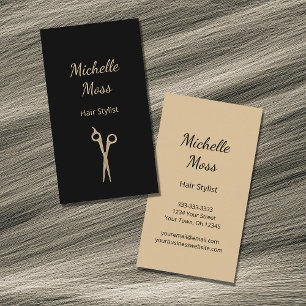 Cartão De Visita Trendy Hair Stylist Simples Tesoura Preta Dourada