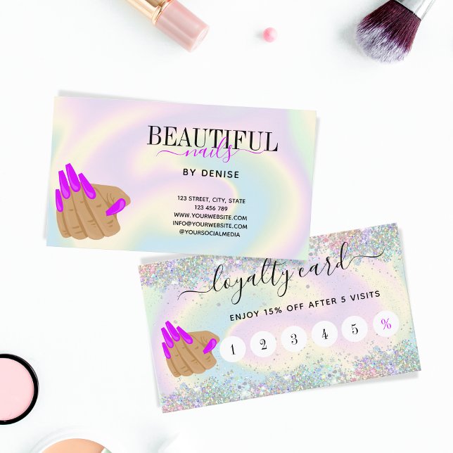 Cartão De Visita Trendy holograph nail salon longa mão unhas (Criador carregado)