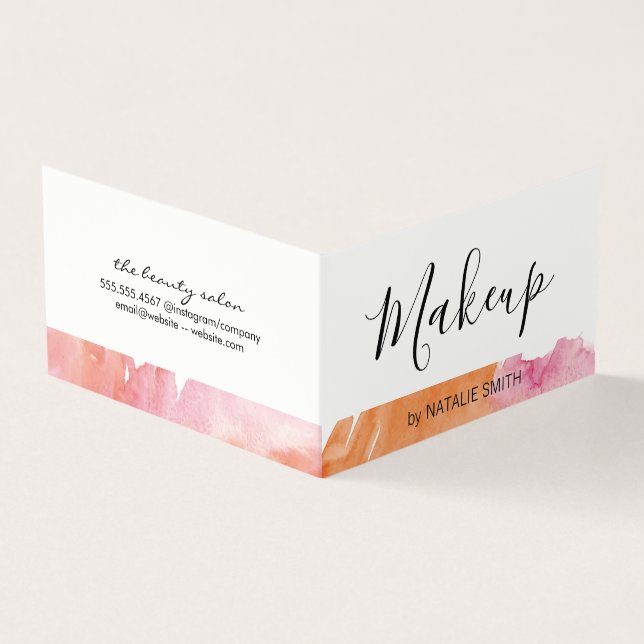 Cartão De Visita Trendy Makeup Artist Watercolor (Exterior)