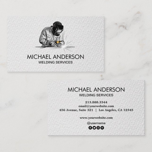 Cartão De Visita Trendy Metal Welding Fabrication Contractor Welder (Frente/Verso)